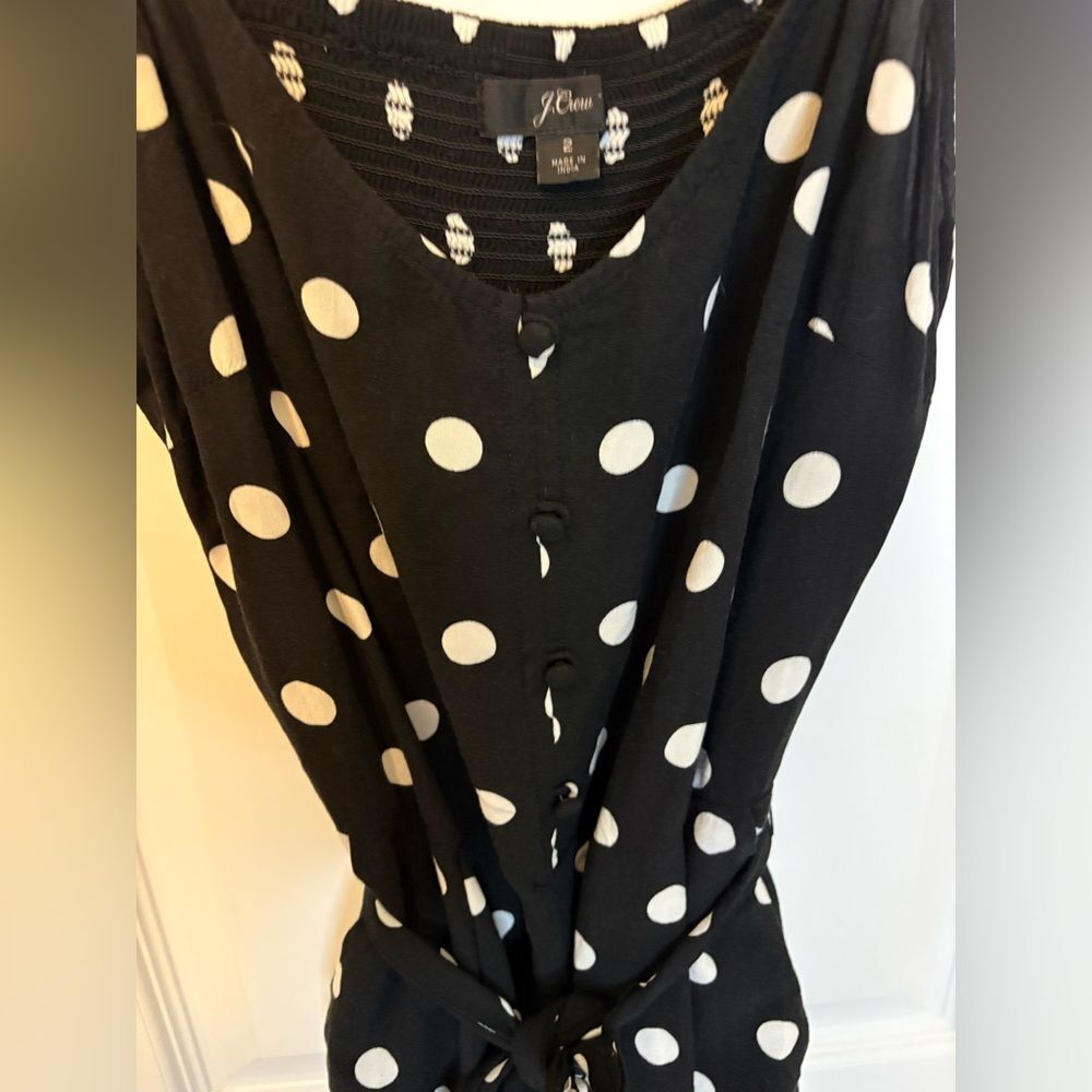 J.Crew Polka Dot Jumpsuit Black White Wide Leg Tie Waist 2 - Picture 3 of 6